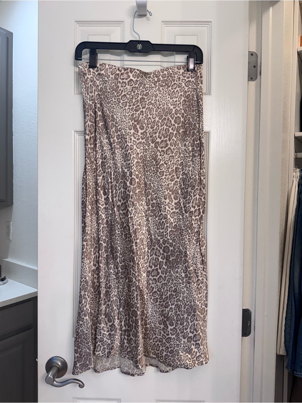 Rails Leopard Print Satin Midi Skirt - Beige Brown Cream